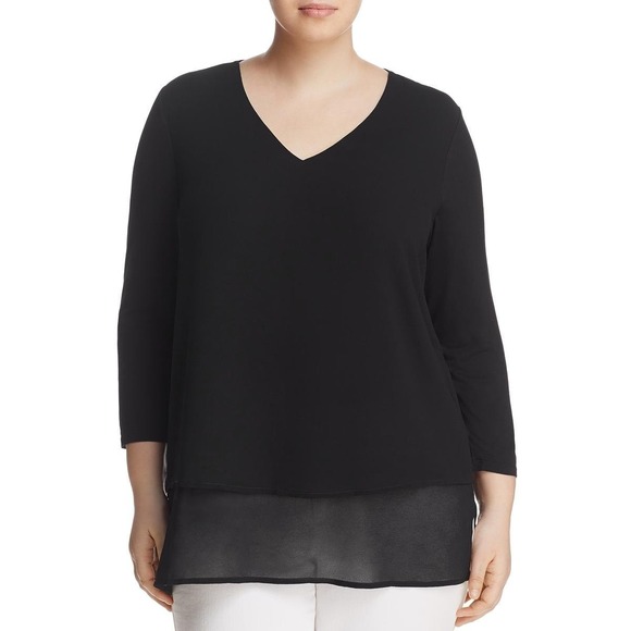 Michael Kors Tops - Michael Kors Plus V-Neck Layered Pullover Top Black Size 0X New With Tags